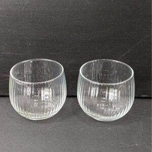 Set Of 2 Clear Ribbed Glass votive candle holders 3-Inch Diameter 55g